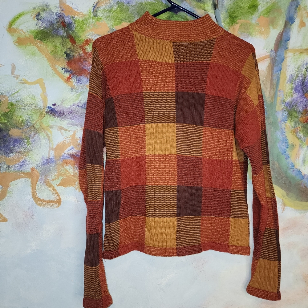 Eagle's Eye Vintage Inspired Plaid Fall Mock Turtleneck Sweater